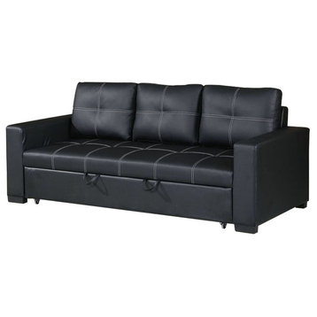 Black Faux Leather Convertible Sofa