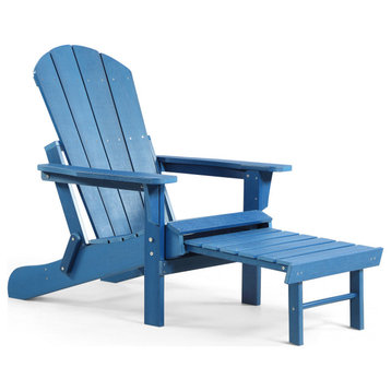 Hurley Stanton Drew Plastic/Resin Folding Adirondack Chair with Ottoman, Blue