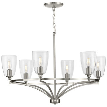 Parkhurst Collection Six-Light Brushed Nickel Clear Glass Chandelier Light