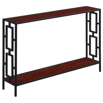 Town Square Black Metal Frame Console Table in Cherry Wood Finish
