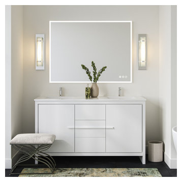 The Esconde Bathroom Vanity, Double Sink, 60", High Gloss White, Freestanding