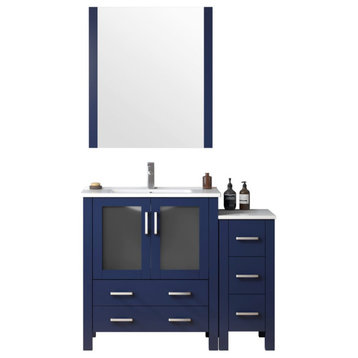 Lexora Volez 42" Bathroom Vanity Cabinet, Navy Blue, Top, Mirror