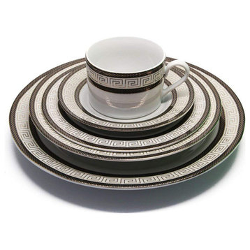 Royalty Porcelain "Black Greek Key" 57-pc Dinnerware Set for 8 Porcelain