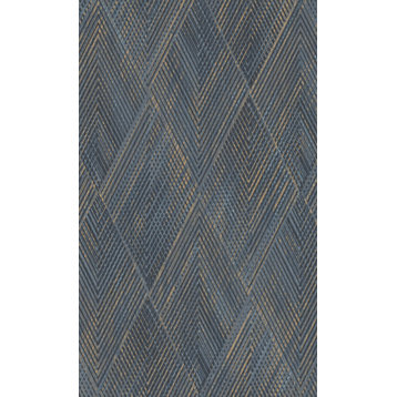 Playful Textured Geometric Wallpaper, Blue, Gold, Double Roll