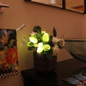 Spring Tulips - Green in Purple Ceramic Vase