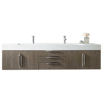 72 Inch Ash Gray Floating Bathroom Vanity, Double Sink, No Top, No Sink, Outlets