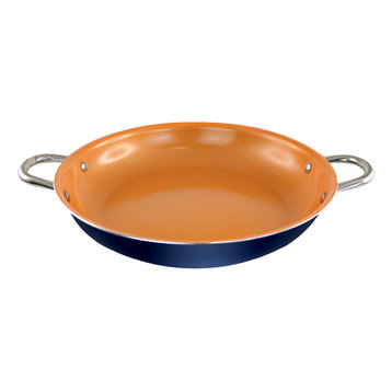 Copper Pan Blue Color Induction Compatible Frying Pan Dishwasher Safe, 36cm