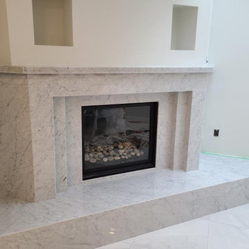 White Carrara Marble Fireplace with Mantle & Bench