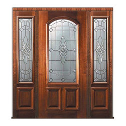 Prehung Sidelights Door 80 Mahogany Versailles Arch Lite Glass - Front Doors