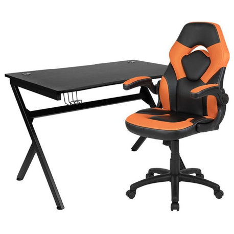 Flash Furniture Gaming Desk and Racing Swivel Chair Set in Black and Orange