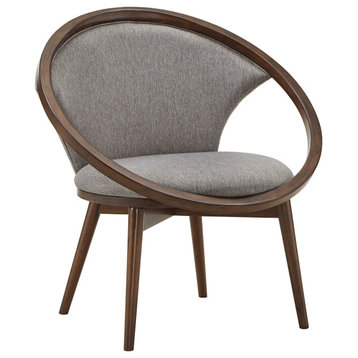 Luca 32" Wide Fabric Upholstered Accent Barrel Chair, Walnut Finish