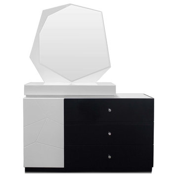 Modern White and Black Dresser and Mirror, 2-Piece Set