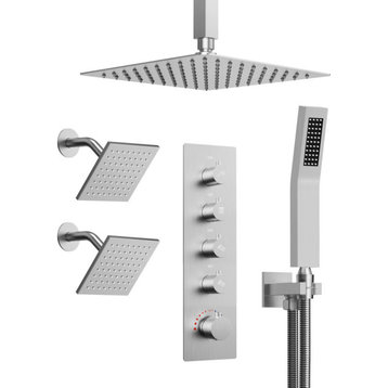 Triple Head Faucet Shower System, 2.5 GPM, Brushed Nickel, With Rough-in Valve