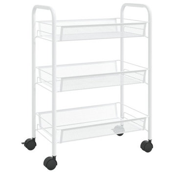 vidaXL 3-Tier Kitchen Trolley Storage Utility Cart with Mesh Baskets White Iron
