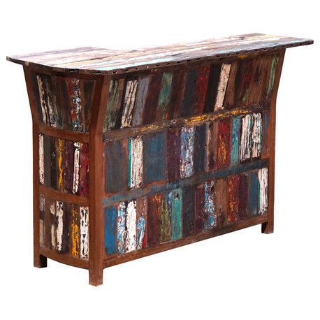 Marina Del Rey Recycled Teak Wood Boat Bar, Left L-Shape
