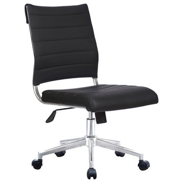 Mid Back Swivel Boss Ribbed PU Leather Office Chair Modern Ergonomic, Black