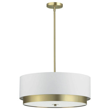 4-Light Incand Pend, Aged Brass With White Shade and FR Glass Diffuser