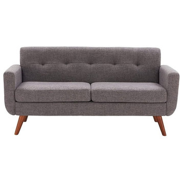 Midcentury Modern Loveseat, Sturdy Wooden Frame & Comfortable Fabric Seat, Gray