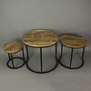 Set of 3 Iron & Wood Round Nesting End Tables Rustic Accent Furniture Home Deco