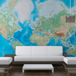 World Map Wallpaper with terrain - Wallpaper