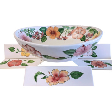 Limited Edition Hand Painted Aloha Vessel Sink, Sink and Tile Set