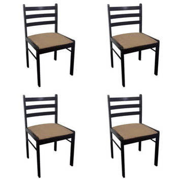vidaXL 4x Dining Chairs Brown Solid Wood Rubber and Velvet Dining Side Chair