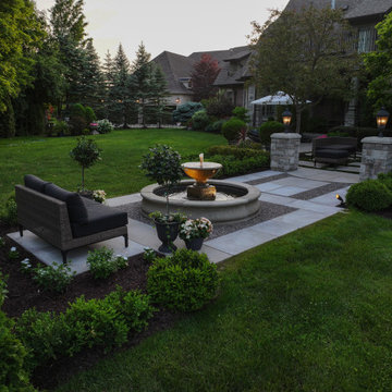 Backyard Formal Garden, Fountain and Lounge Seating Project