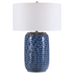 Uttermost - Uttermost Sedna Blue Table Lamp - Contemporary Coastal Table Lamp Features A Blue Ceramic Base With Wavy Texture Accented With Brushed Nickel Details.  UL approved requires 1 X 150 watt max.