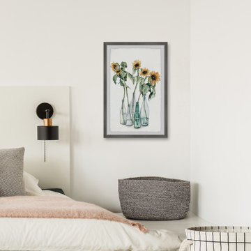 "Sunflower and Wilted Leaves" Framed Painting Print