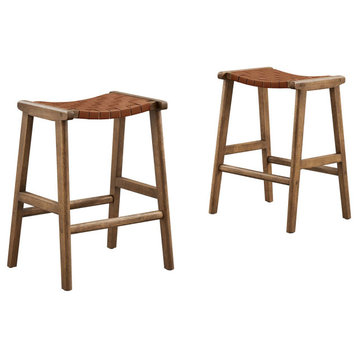 Saoirse Faux Leather Wood Counter Stool - Set of 2 - Walnut Brown