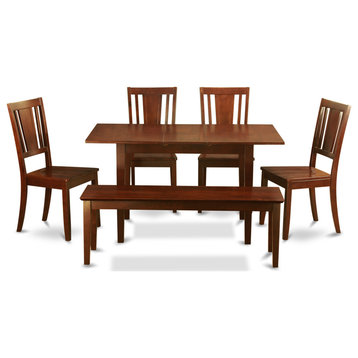 6 Pc Small Kitchen Nook Dining Set -Table With Leaf And 4 Chairs Plus Bench