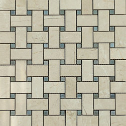 Crema Marfil Basket Weave with Blue Dots Stone Tile Mosaics - Home Accessories & Decor