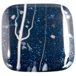 Glass Storm Studios - Navy Sequin Handmade Knob - Knobs measure approximately 1.25" square and pulls measure approximately .75" x 4.25" with a 3" center to center. Hardware has a brushed nickel finish and uses a standard 8-32 screw.