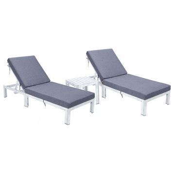 Leisuremod Chelsea Gray Lounge Chair Set of 2 With Side Table & Cushions, Blue