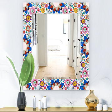Designart Pink Blossom 19 Bohemian And Eclectic Frameless Wall Mirror, 24x32