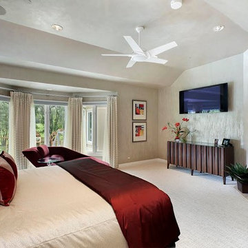 Master Bdroom with Fireplace and Red Accents
