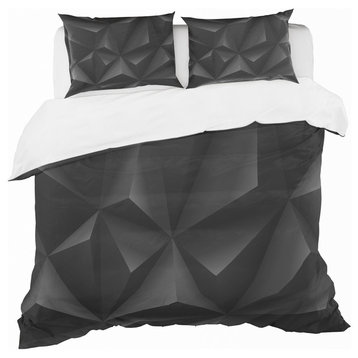 Deep Black Geometric Crumpled Modern Duvet Cover Set, King