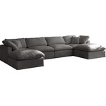 Meridian Furniture - Plush Velvet / Down Standard Comfort 6-Piece U-Shaped Modular Sectional, Grey - No matter how big or little the size of your gang, they can all find their sweet spot when you choose pieces from the Plush collection to build your ideal seating group. Choose this six-piece set or pair multiple pieces together to get the custom look everyone will love. The soft grey velvet material is soft and welcoming to the touch, and the set's cushions are overstuffed with a down and feather blend to provide ample support for tired bodies.