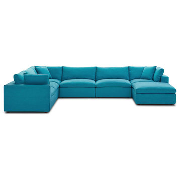 Wheatland Down Filled Overstuffed 7 Piece Sectional Sofa Set - Teal