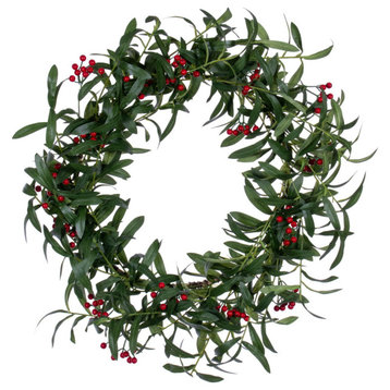 24" Red Berry and Mistletoe Wreath