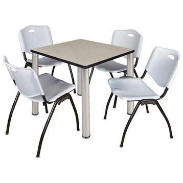 Kee 30 Square Breakroom Table- Maple/ Chrome & 4 'M' Stack Chairs- Grey