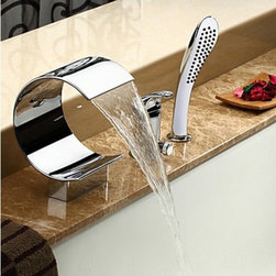 Single Handle Waterfall Tub Faucet with Hand Shower Chrome Finish T8022M - Bathtub Faucets