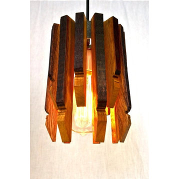 Wine Barrel Pendant Light - Saggitate - Made from CA wine barrels, Black Pendant Cord
