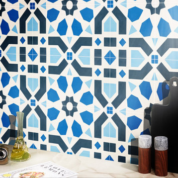 Moroccan Handmade Cement Tiles 8"x8" Blue, White, Encaustic Tile, Set Of 12.