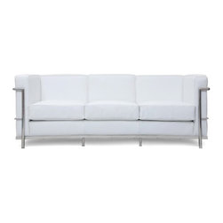 Le Corbusier LC2 Style Sofa Italian Leather White - Sofas