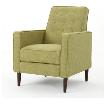 Mason Mid-Century Modern Button Tufted Fabric Recliner, Fabric/Muted Green, Single Chair