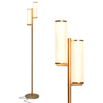Gemini Mid Century Modern Two Light LED Floor Lamp for Living Room Antique Brass