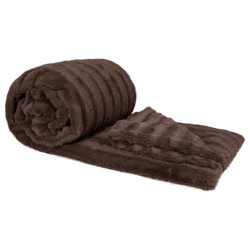 Derby Double Sided Faux Fur Throw Blanket, Brown
