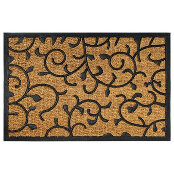 Natural Black Moulded Rubber Coir Vines Doormat, 24"x36"