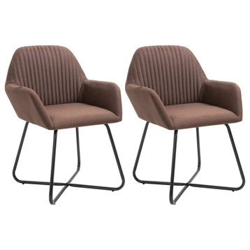 vidaXL Dining Chairs 2 Pcs Accent Upholstered Chair with Metal Legs Brown Fabric